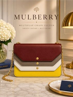 Mulberry Multiflap Oxblood Multicolor Leather Chain Clutch Bag